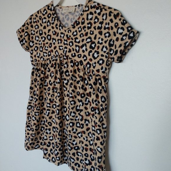 Leopard Print Baby Doll Top With Short Sleeves , Cheetah Top Girls Various NWT - Picture 6 of 16